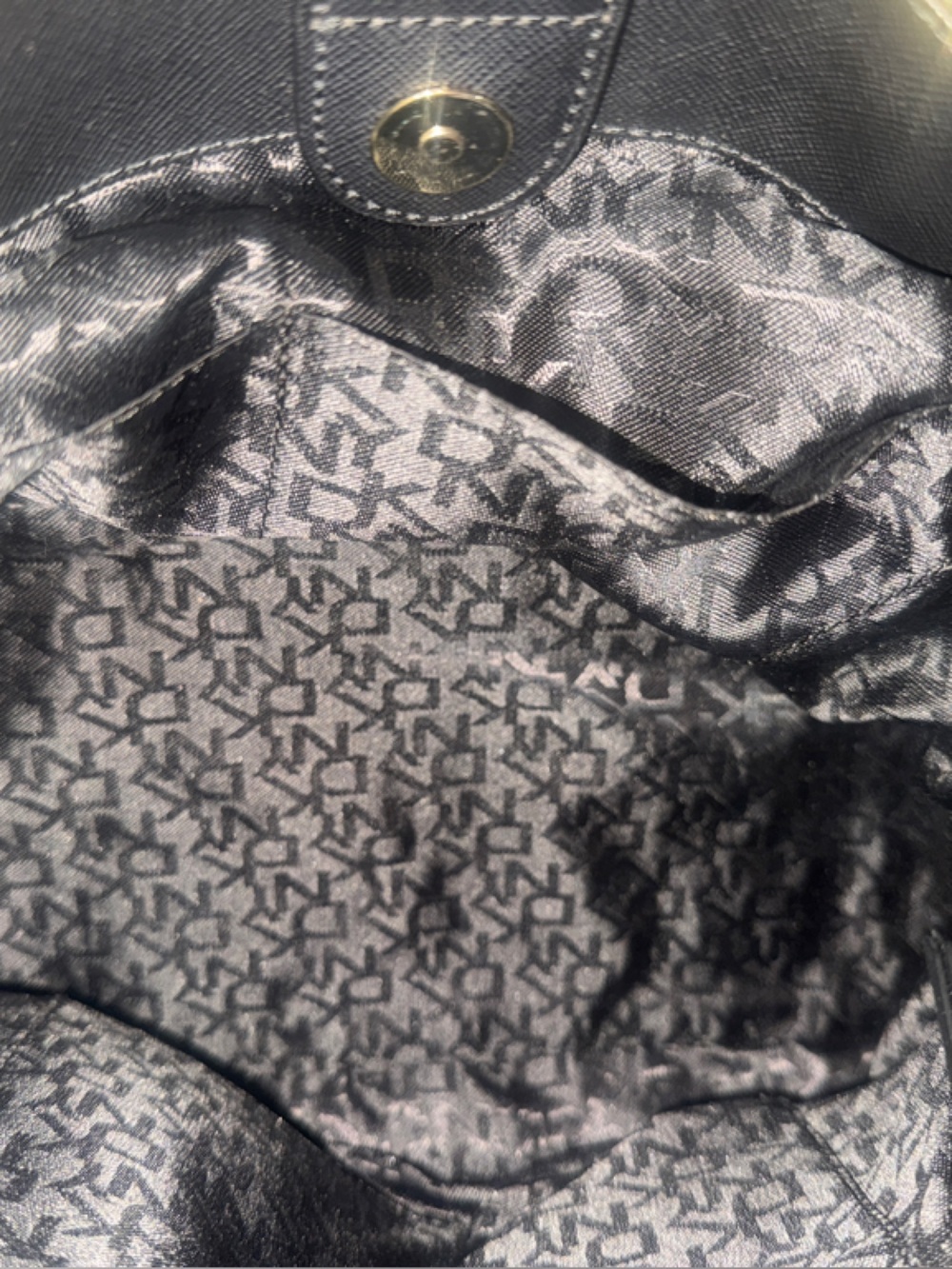 DKNY Black and Brown Monogram Tote with Gold Charm - Picture 3 of 6